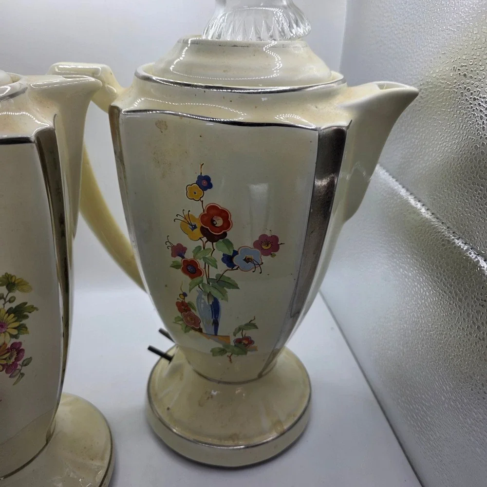 Antique Porcelier Champion Art Deco Floral Electric Coffee Percolators – Pair